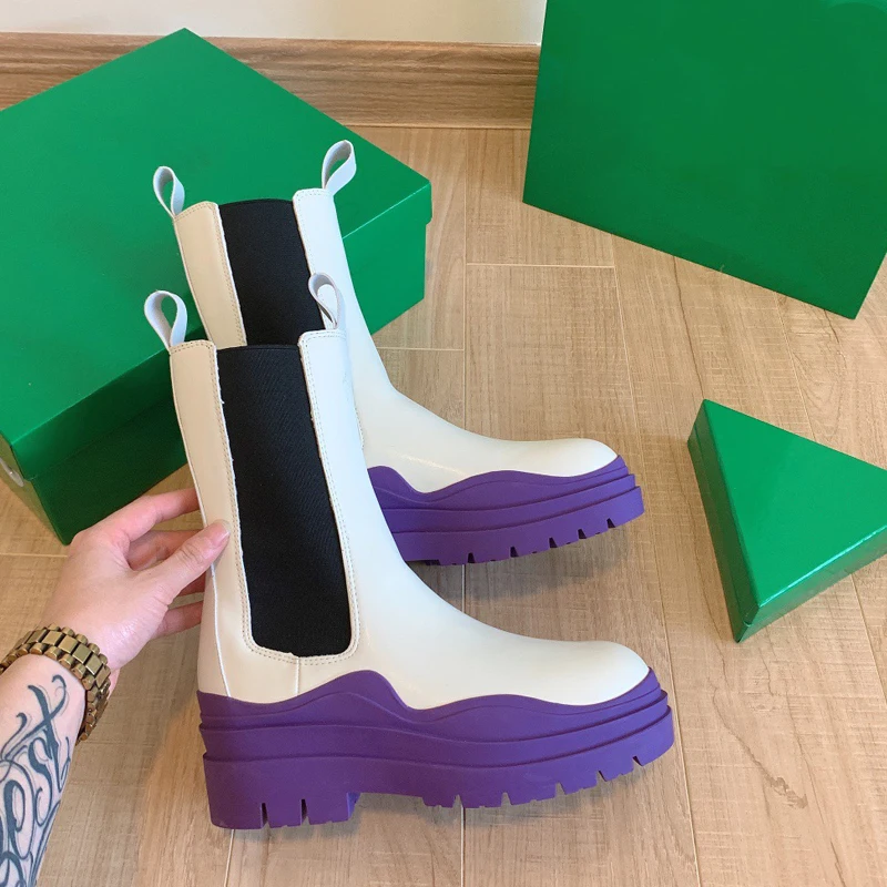 Роскошные Брендовые женские нескользящие Ботинки Челси с круглым носком на