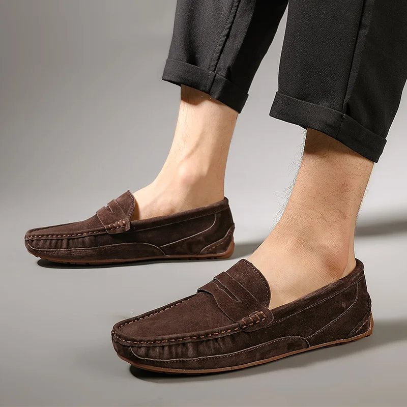 Мужские кожаные лоферы повседневная замшевая обувь Мужская дышащая легкая для