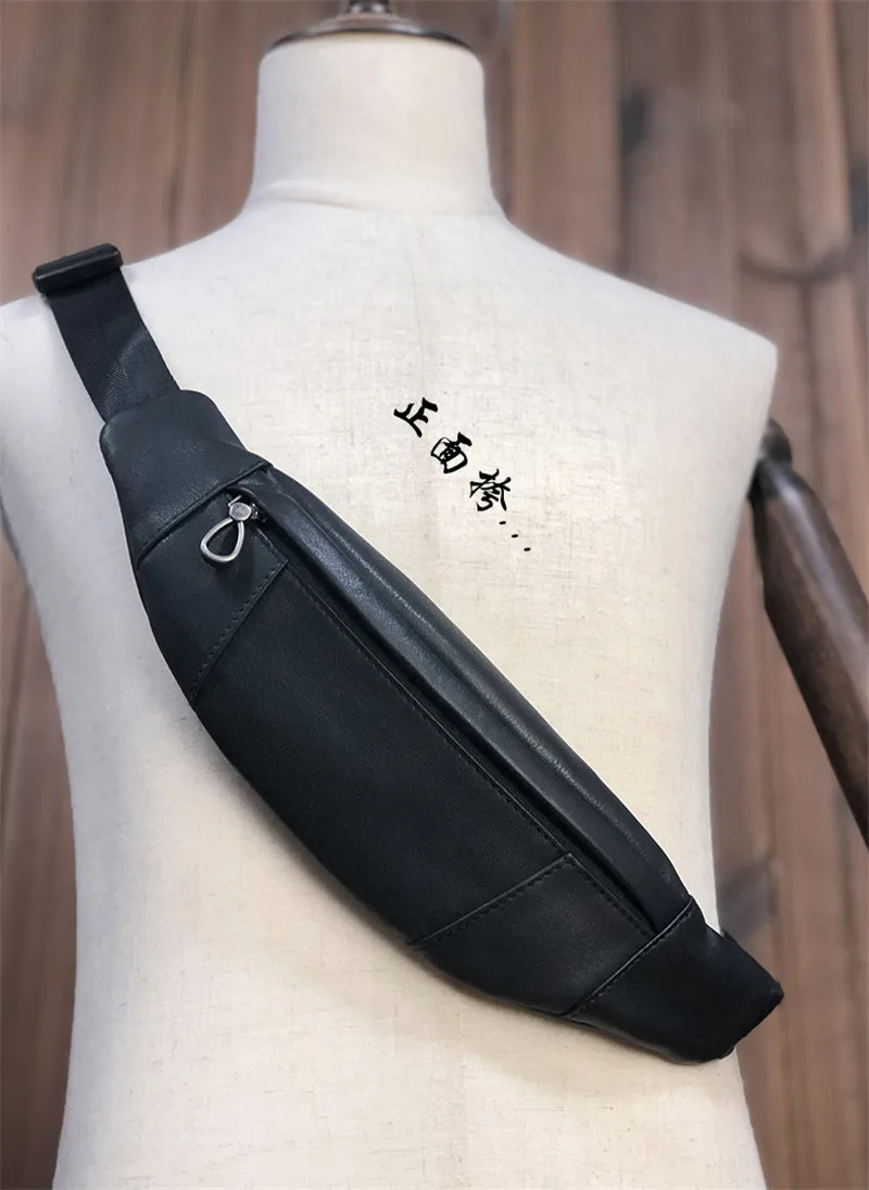 Casual natural genuine leather stitching design men's small chest bag outdoor daily waist pack fashion shoulder messenger bag
