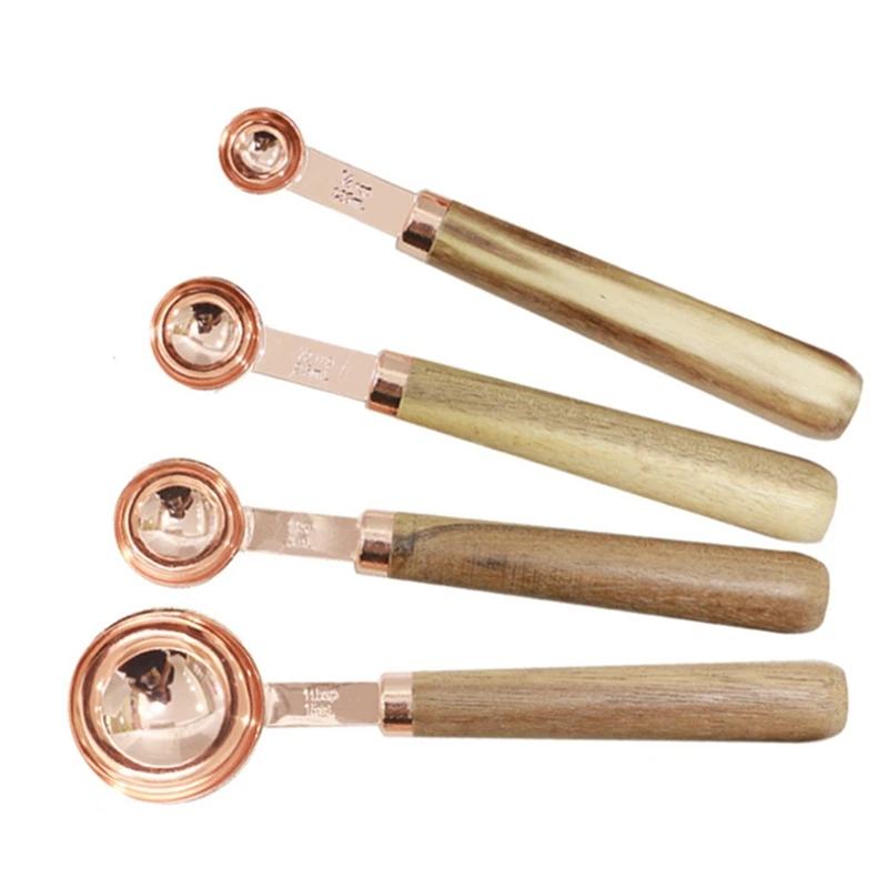 

8Pcs Measuring Cups Spoons Set Wood Handle Stainless Steel & 1x Stainless Steel Roll-Shaped Croissant Knife Round Knife