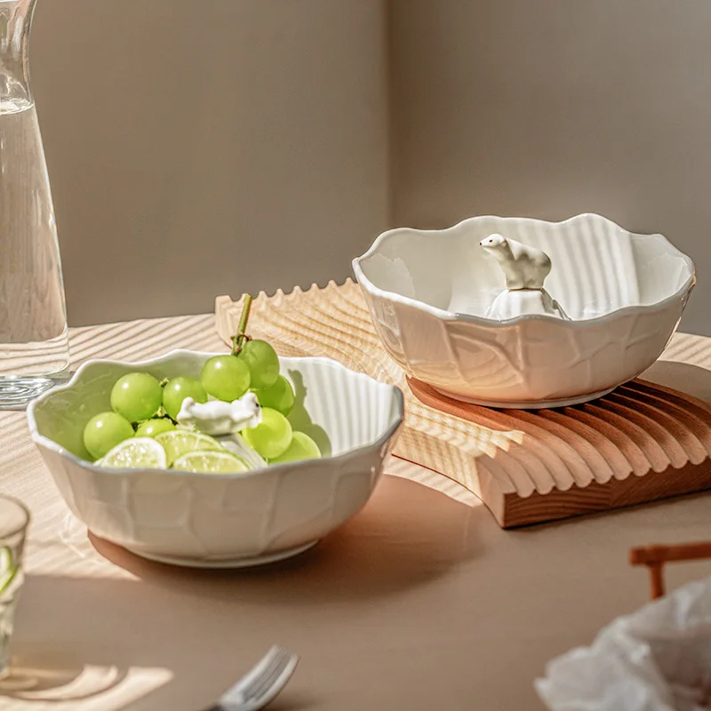 

Ceramic Dinner Set Polar Bear Noodle Soup Bowl Fruit Cute Dessert Salad Bowls Creative Three Dimensional Snacks Home Kitchenware
