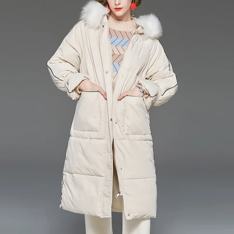 

Long Puffer Winter Down Jacket Women Thick Coat Women Fur Collar Hooded Parka Warm Female Cotton Padded Clothes Winter