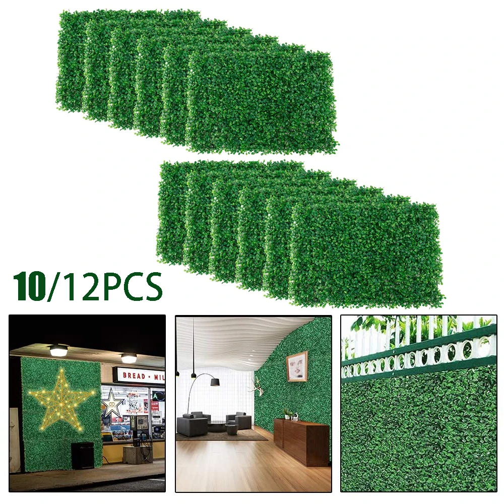 10/12Pcs Artificial Boxwood Panels UV Protected Faux Grass Wall Greenery Mats for Outdoor Garden Fence Backyard and Indoor