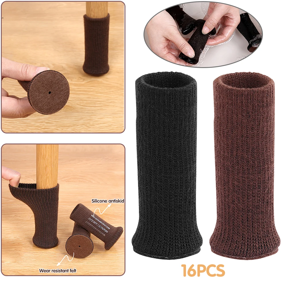 

16Pcs Chair Leg Socks Cloth Gloves Floor Protection Knitting Chair Socks Table Furniture Feet Sleeve Cover Noise Reduction