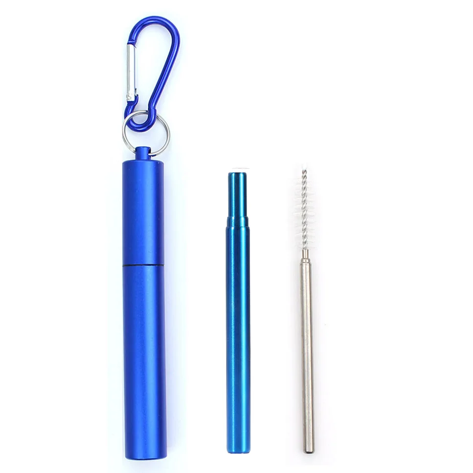 Blueping Telescopic Metal Drinking Straw Collapsible Reusable Straw Portable Stainless Steel Straw with Case and Brush for Travel Outdoor - Цвет: Blueping