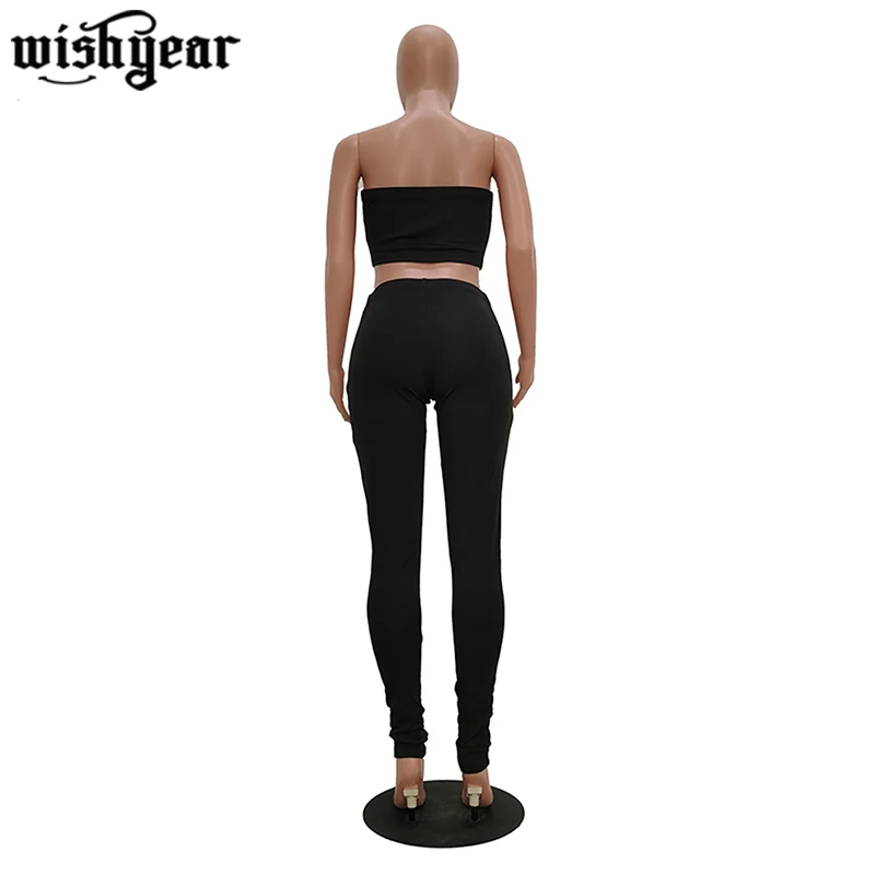 

Ladies Sexy Two-Piece Set Summer Strapless Crop Top and Bottom Pencil pants Suit Matching Sets Outfits Sexy 2 Piece Set Women