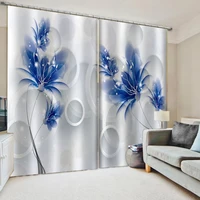 luxury blue flower curtains blackout 3d window curtains for living room bedroom 3d stereoscopic curtains