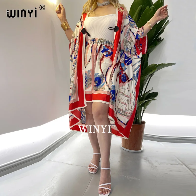 

2021 two-piece suit Bohemian Printed Over Size kimono Batwing Sleeve trab Dress Women Elastic Silk Floor Length New Fashion Tide