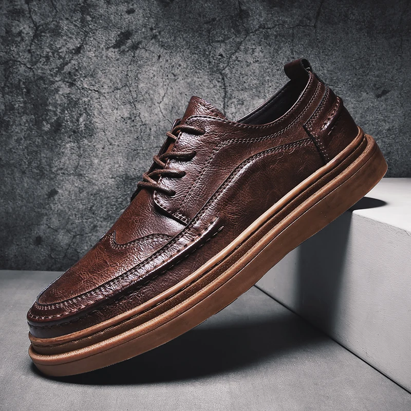 brown Men Shoes Casual genuine Leather Sneakers Men Shoes outdoor fashion Men'S Casual Shoes British brogue Lace Up Male Flat shoes s5 - Цвет: brown