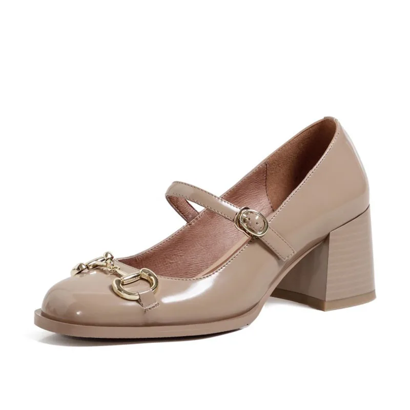 2021 Summer New Thick-heeled Mary Jane Women's shoes With Metal Decorative Round-toe High-heeled Shoes With a Word Buckle