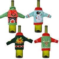 christmas knitted clothes wine set champagne bottle cover bag wine bottle bag table holiday decoration christmas decor1