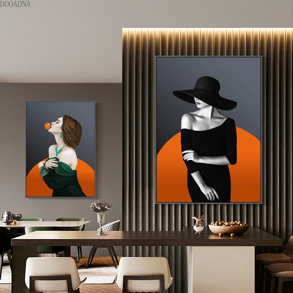 

Color photo poster wall painting canvas painting fashion personality girl Nordic style home living room decoration painting