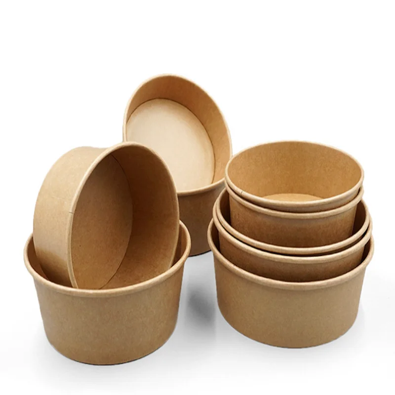 Одноразовая коробка для выноса миска из бумаги с крышкой Салатница крафт