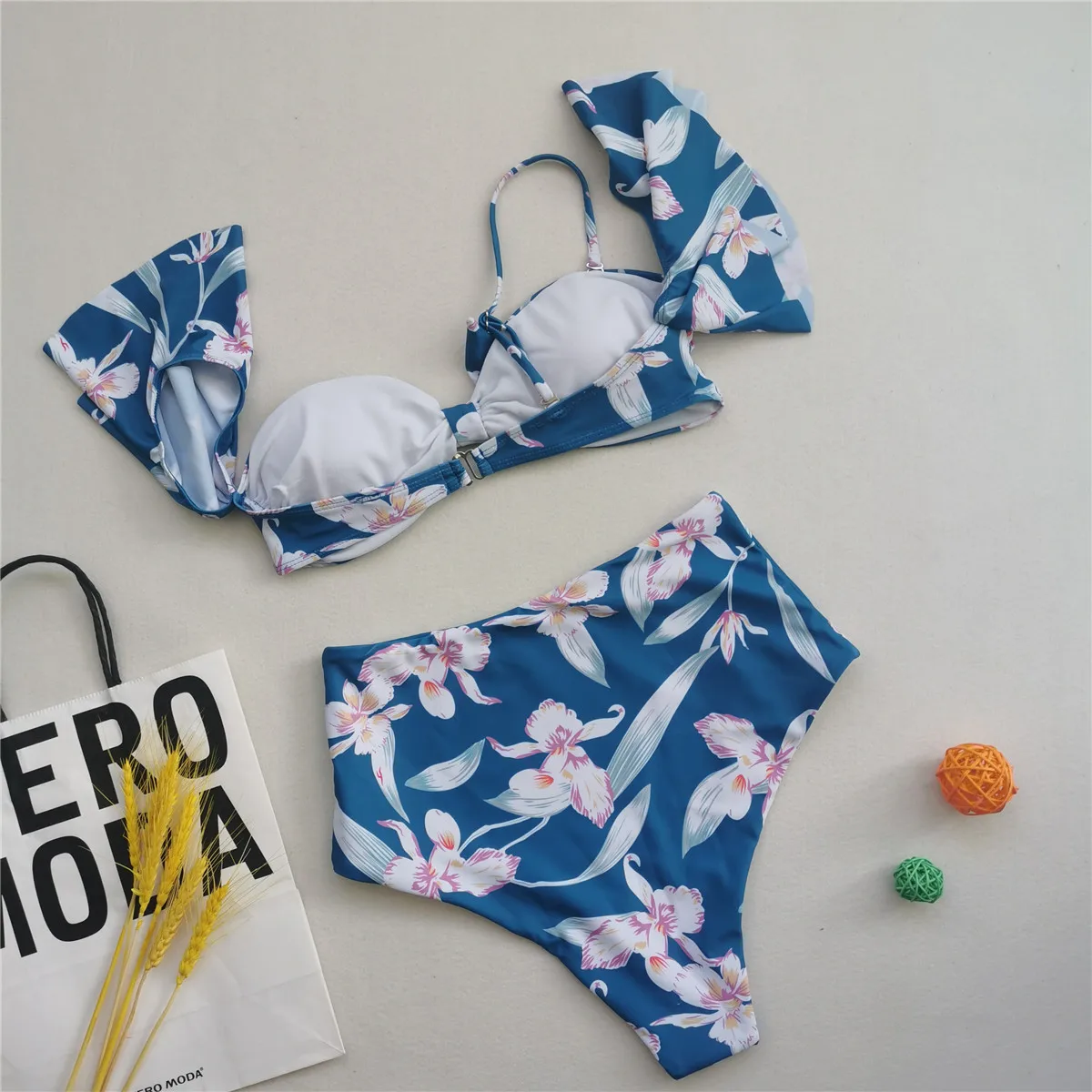 

2 Pieces Women Floral 2021 Push Up Padded Bra Ruffles Bandage Bikini Set Swimsuit Swimwear Bathing Suit Beachwear Biquini