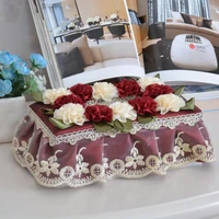 embroidery style towel box sets tissue box pumping paper towels box cover bathroom ware pink mary pastoral lace fabric cover 1pc