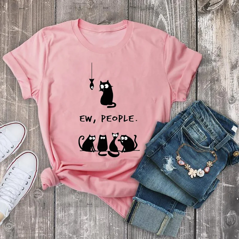 

Women Girls T-Shirts Plus Size Print Animal Cat Summer Breathable Comfortable Short Sleeve T-Shirts Top Camiseta Mujer Harajuku