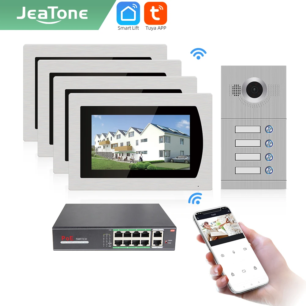 Jeatone-جرس باب لاسلكي ذكي من Tuya ، جرس باب بالفيديو ، wi-fi ، لشقق 4 مستويات ، مع كاميرا باب AHD ، 7 بوصات