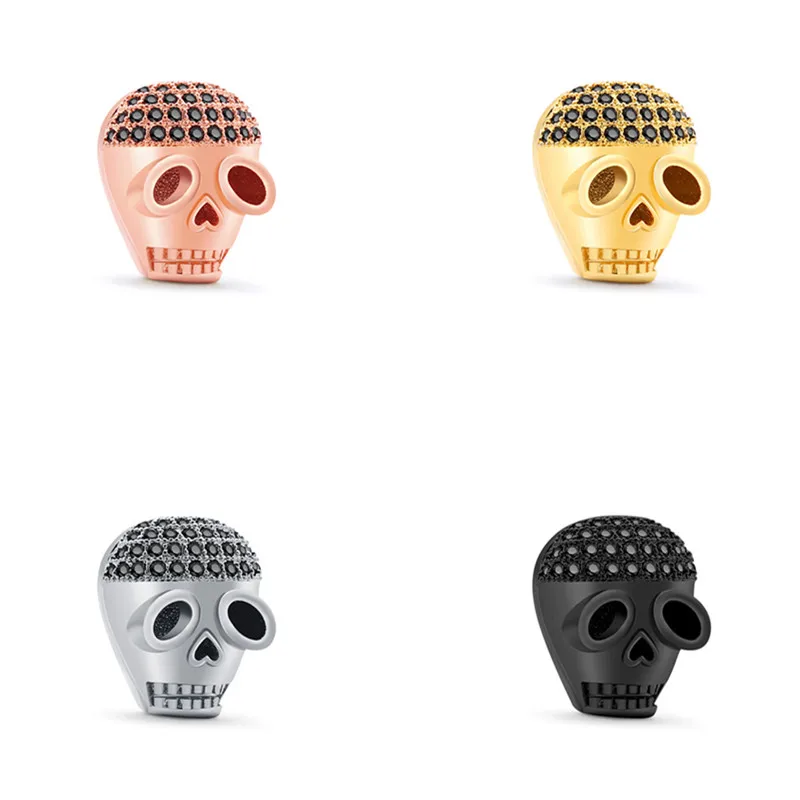 

Black Cubic Zircon Skull Accessories DIY Jewelry Bracelets High Quality Micro Pave CZ Copper Metal Charms Jewelry Making