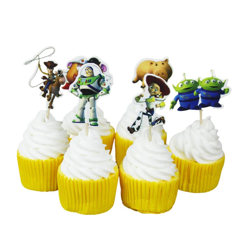 24pcs/pack Toy Story Cake Toppers Kids Birthday Party Decorations Muffin Cupcake Baby Shower Event Favors Supplies - купить по
