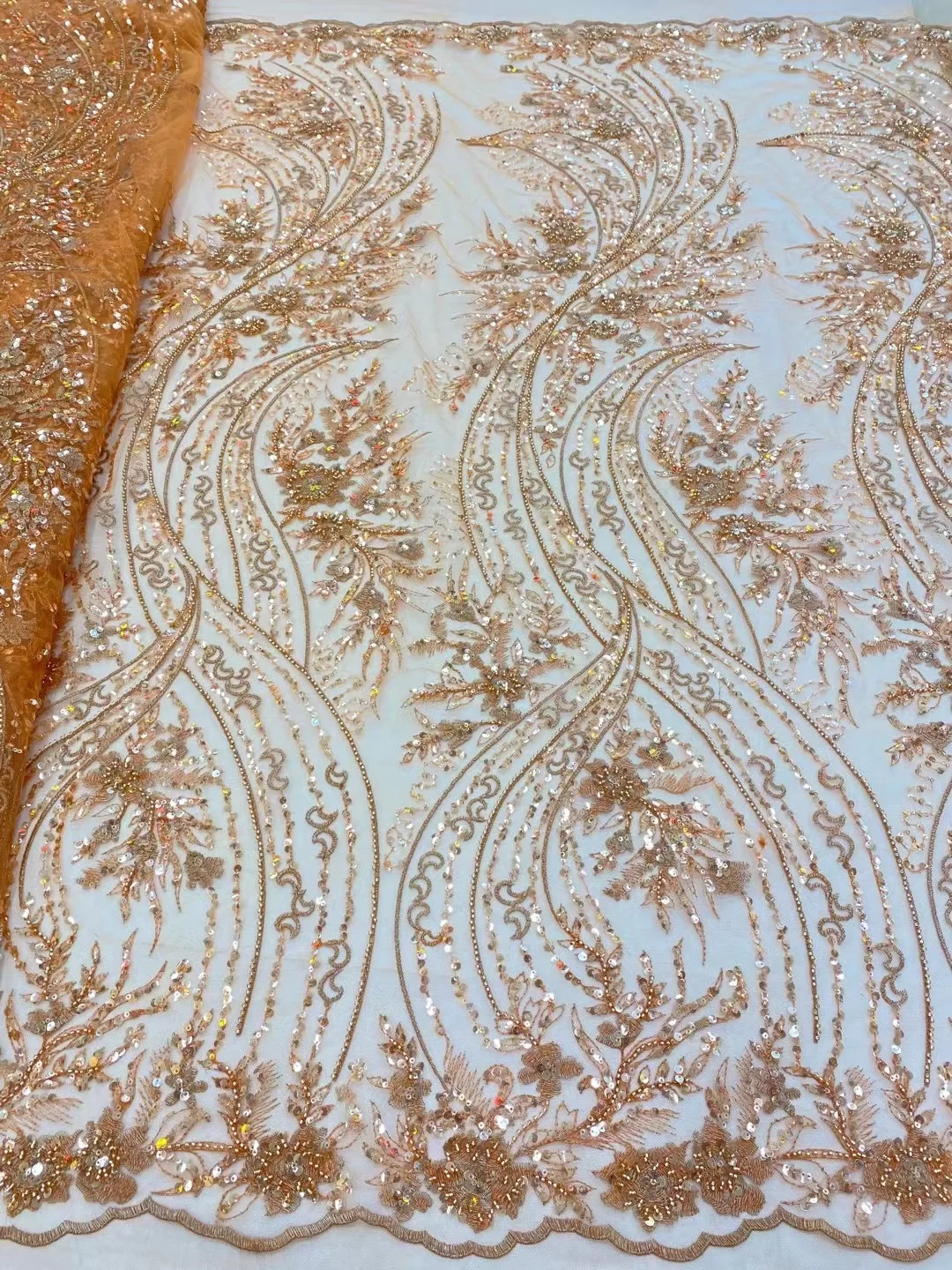 (5 ярдов/шт.) Высококачественная оранжевая французская сетчатая кружевная