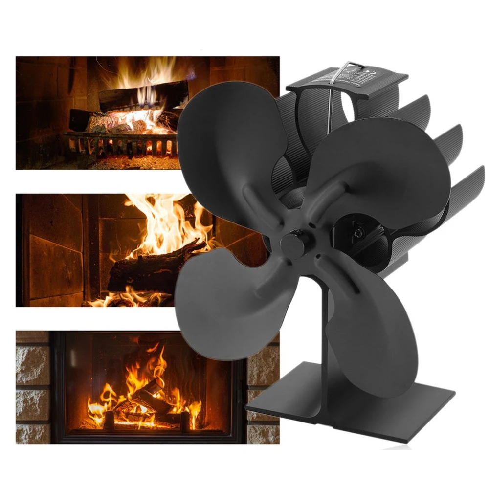 

Black Fireplace 4 Blades Heat Powered Stove Fan Log Wood Burner Quiet Home Fireplace Fan Efficient Heat Distribution