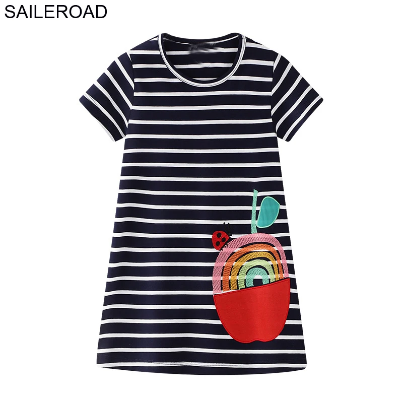 SAILEROAD 2-7Years Apple Applique Girls Dress for Summer Children Kids A-Line Clothes Cotton Baby Girl's Vestido | Детская одежда и