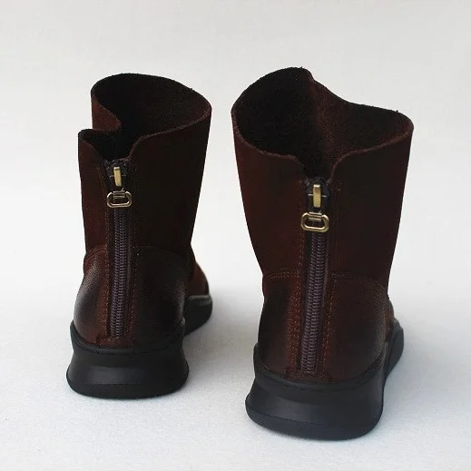 Careaymade-Genuine Leather Thick-soled Women's Shoes Round-toed Original Handmade Single boots Flat-soled Retro Leisure boots