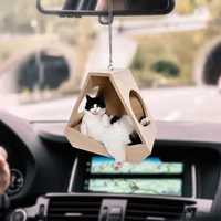 new car pendant creative acrylic cute cat nest rearview mirror decoration hanging charm ornaments car interior accessories