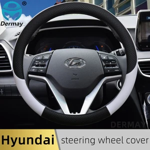 100 dermay brand leather car steering wheel cover anti slip for hyundai solaris accent veloster i30 i10 kona auto accessories free global shipping