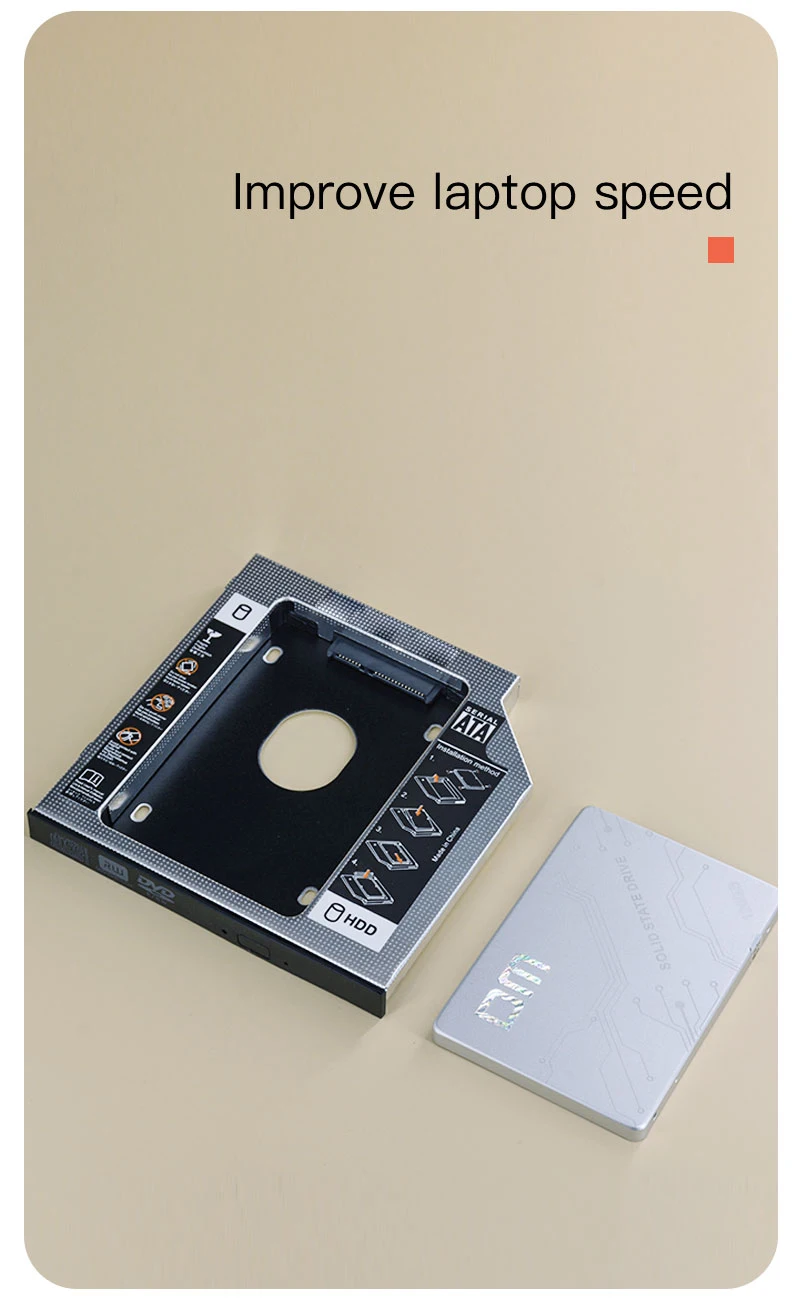 UTHAI T01 CD-ROM Drive to SSD Hard Disk Bracket Laptop Internal Enclosure 2.5 inch SATA I II III HDD Drive 12.7mm SATA3 Adapter