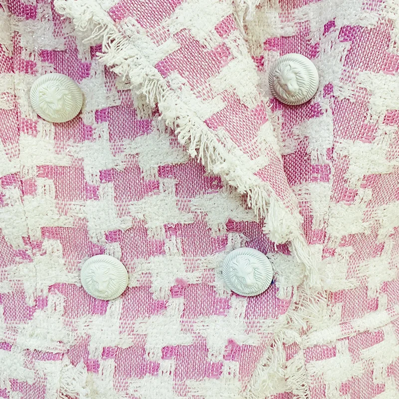 Женский комплект из двух предметов Розовый шерстяной клетчатый пиджак с узором