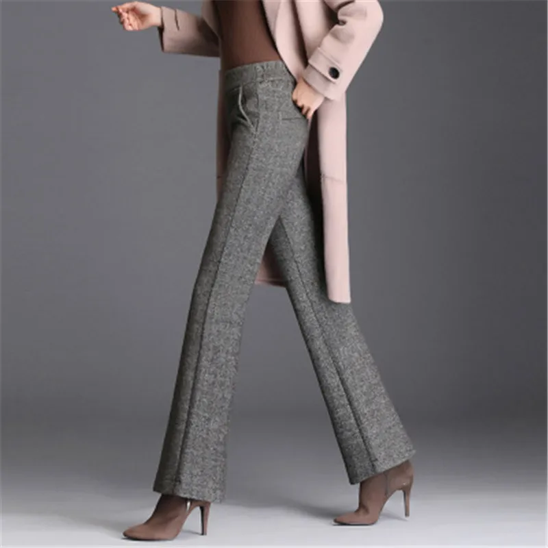 Брюки женские шерстяные с широкими штанинами утепленные Длинные свободные штаны