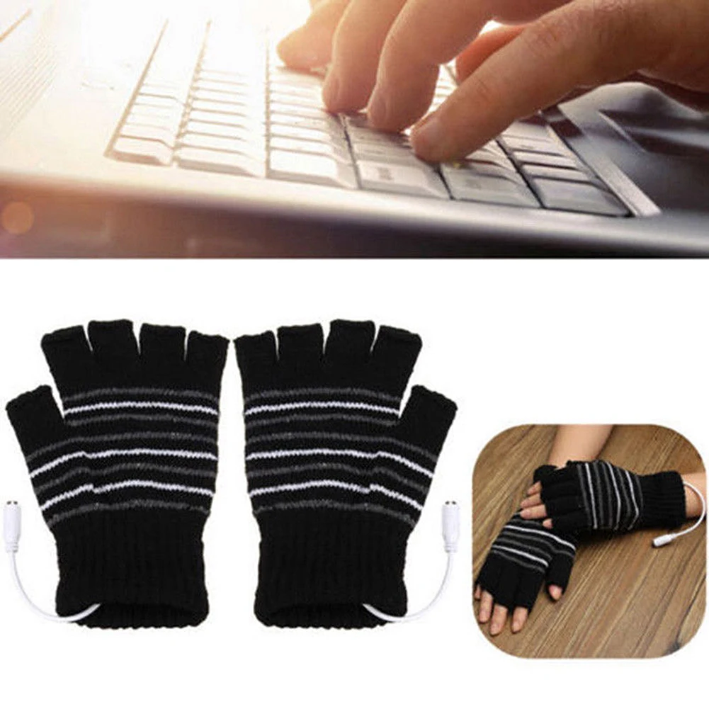 Женские перчатки с подогревом USB стильные зимние теплые женские вязаные из