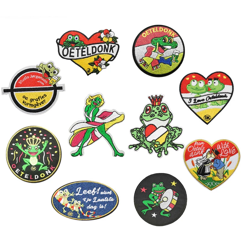 

Oeteldonk Emblem Full Embroidered Frog Carnival for Netherland Iron on Patches for Clothing Embroidered Patches for Dress DIY G