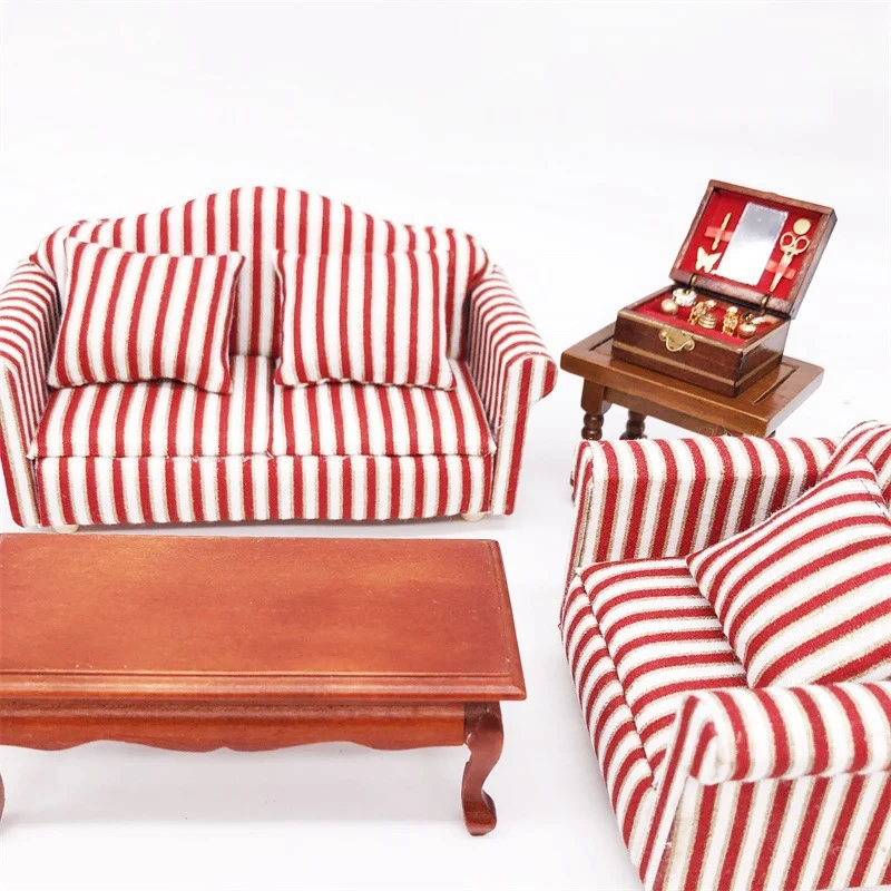 

1:12 Dollhouse Miniature Furniture Dollhouse Accessories Red Sofa Kit Living Room Decoration Doll House Mini Couch