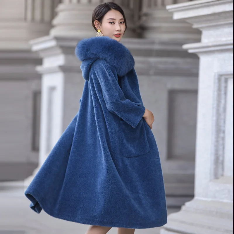 

Winter Jacket 2020 Women Real Fur Coat Sheep Shearing 100% Wool Jacket Real Fox Fur Collar Korean Warm Overcoat 812003 YY397