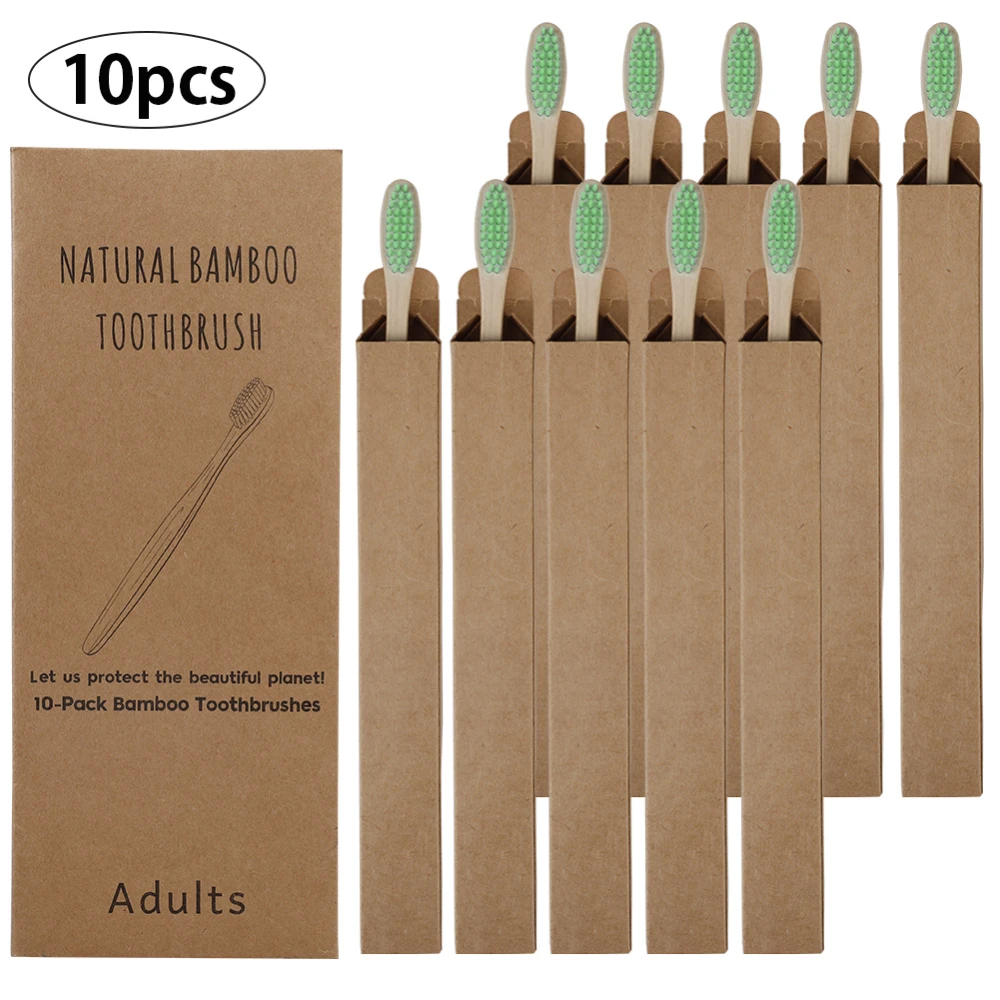 Wholesale Toothbrush Eco-Friendly Rainbow Bamboo Soft Fibre Toothbrush Biodegradable Natural Bamboo Handle Toothbrush oral care - Цвет: Green