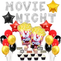 Movie Night Party Decoration Popcorn Star Foil Balloons for Boy Hollywood Oscar Theme Birthday Party Supplies Cinema Time Party