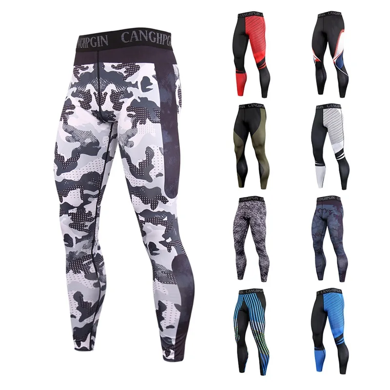 

Men's Running Tights Pants Compression Camo Training Quick Dry Stripe Leggings High Elastic Gym Jogging Plus Size Sport Trousers