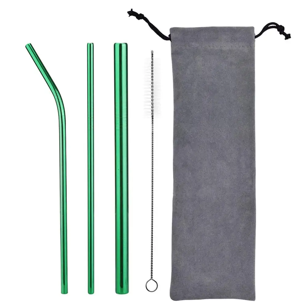 5pcs green 8 шт./лот многоразовая Питьевая металлическая соломинка из нержавеющей стали с 3 чистящими щетками для дома вечерние аксессуары для барной посуды - Цвет: 5pcs green