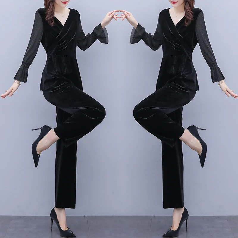 

Women Plus Size Suits And Sets Velvet Suit Women Luxury 2 Piece Set Survetement Femme Matching Sets Wide Leg Pants Clothing