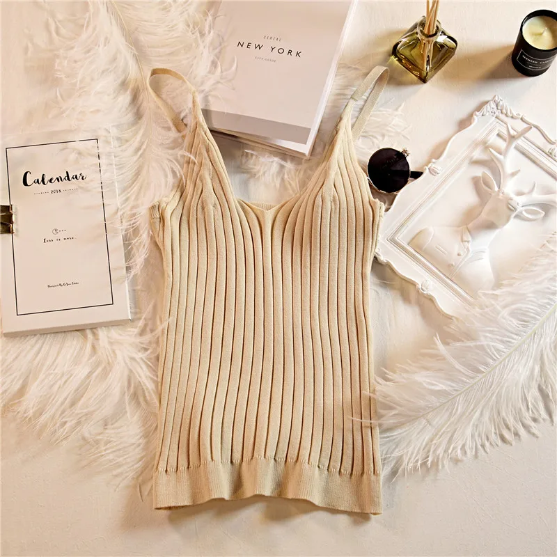 Горячая 2019 Лето Уличная Для женщин бретели топы сладкий и свежий базовый свитер