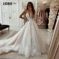 lorie romantic wedding dresses boho spaghetti straps wedding gown lace a line tulle sweep train bridal dress vestidos de novia
