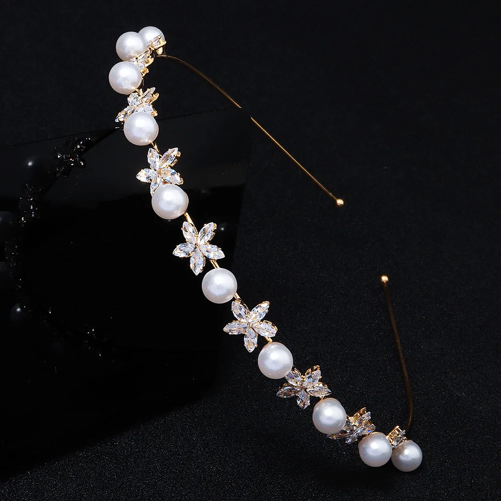 

New Ladies Hair Accessories Korean Pearl Hair Band Zircon Flower Pressure Hairpin Net Infrared Out All-Match Thin Hair Band