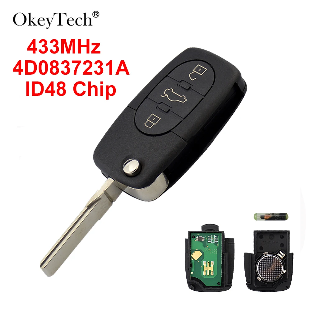 OkeyTech 3 кнопки 433 МГц 4D0837231A транспондер ID48Chip дистанционное управление