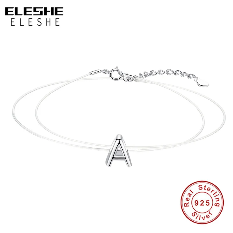 ELESHE 925 Серебряная Буква Кулон ожерелье Женская прозрачная леска цепи ожерелья, изысканная бижутерия колье Femme