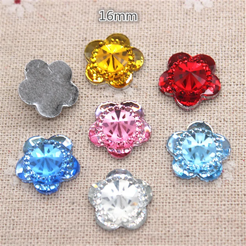 50 шт 16 мм прозрачный/красный/розовый/синий/фиолетовый/золотой смолы Bling Flower Flatback