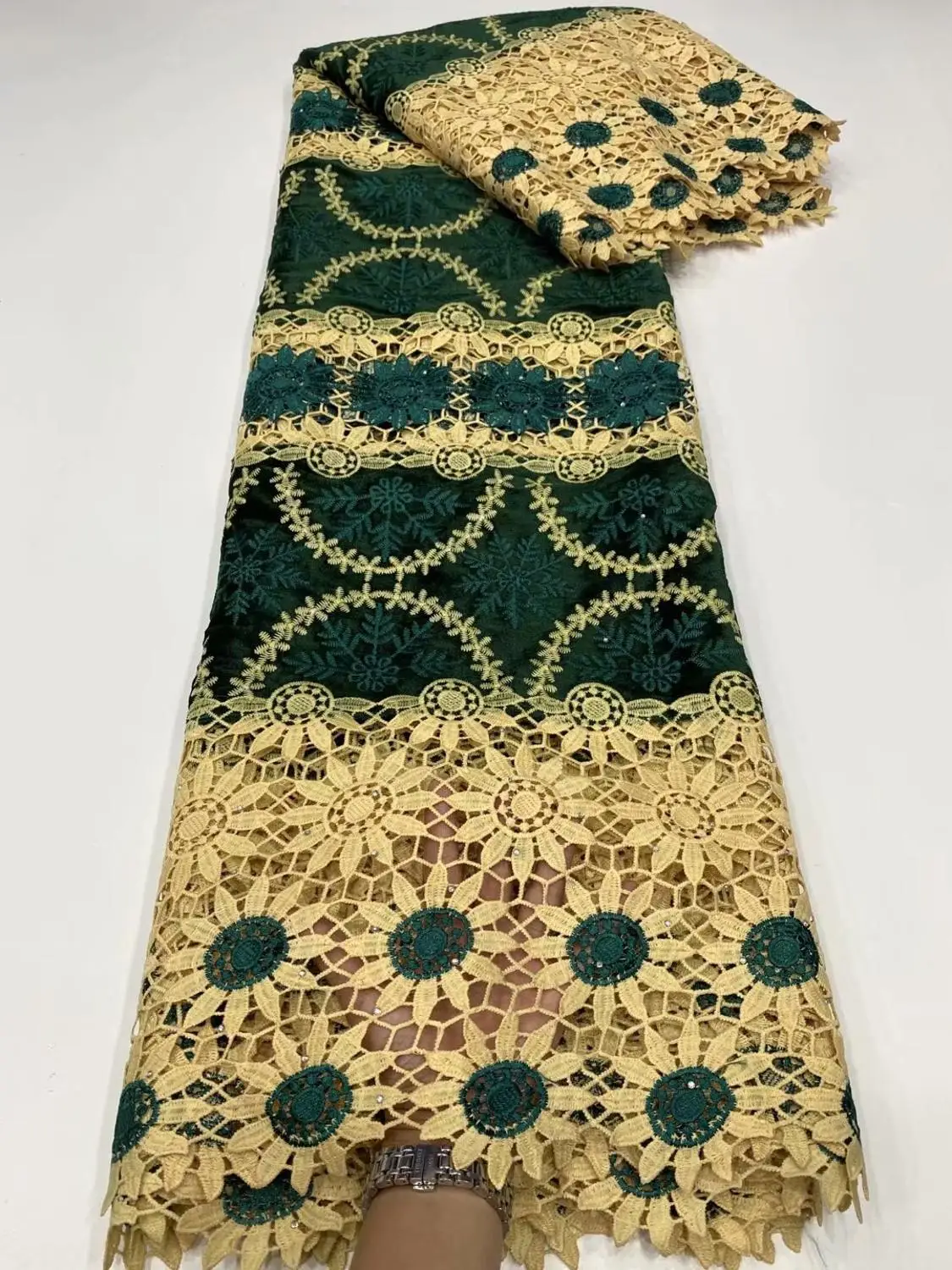 Золото в африканском стиле зеленого цвета кружевные бархатные ткани с Стразы