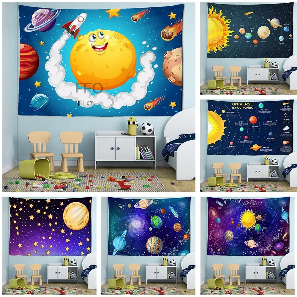

Universe Recognition Solar System Graphic Tapestry Galaxy Yoga Game Children's Room Teaching Decoration Home Wall Bedroom Living