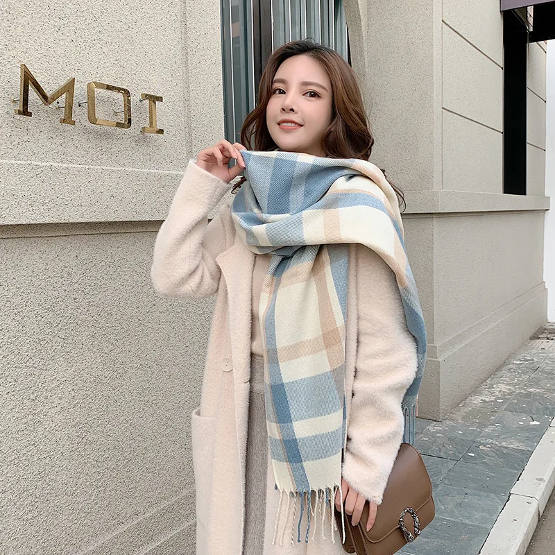 

2021 Scarf female autumn and winter plaid imitation cashmere Korean style wild fashion students popular warmth and thickening